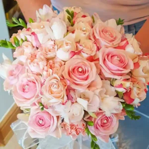 Brides Handtie pinks with diamantes organza ribbon sq