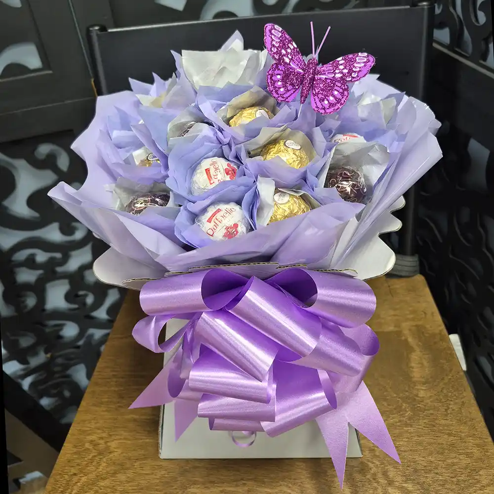 Ferrero Roche Rafaello White box tissue purple bow with butterfly